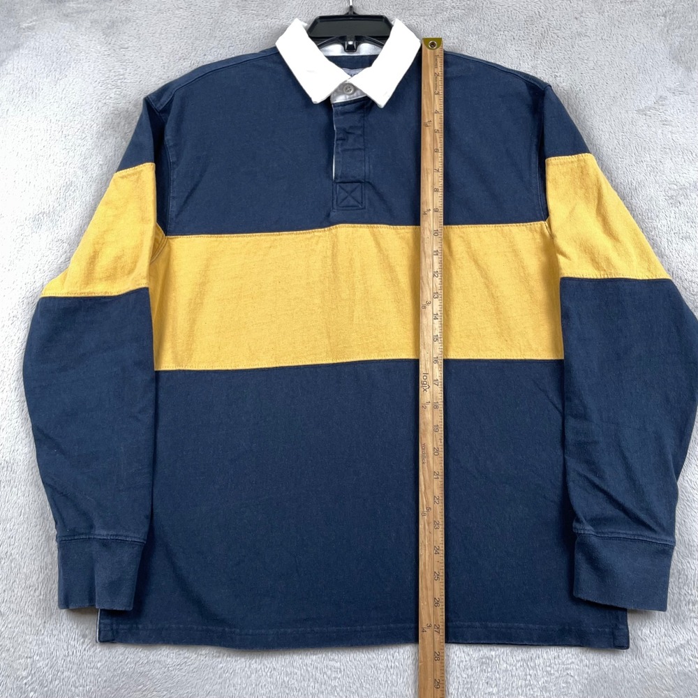 Old Navy Rugby Shirt Men Medium Navy Blue Yellow Stripe Long Sleeve Polo Preppy - Picture 4 of 7